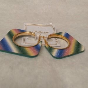 Princess Muilti color earrings gold inlay pieced blue green, white and pink